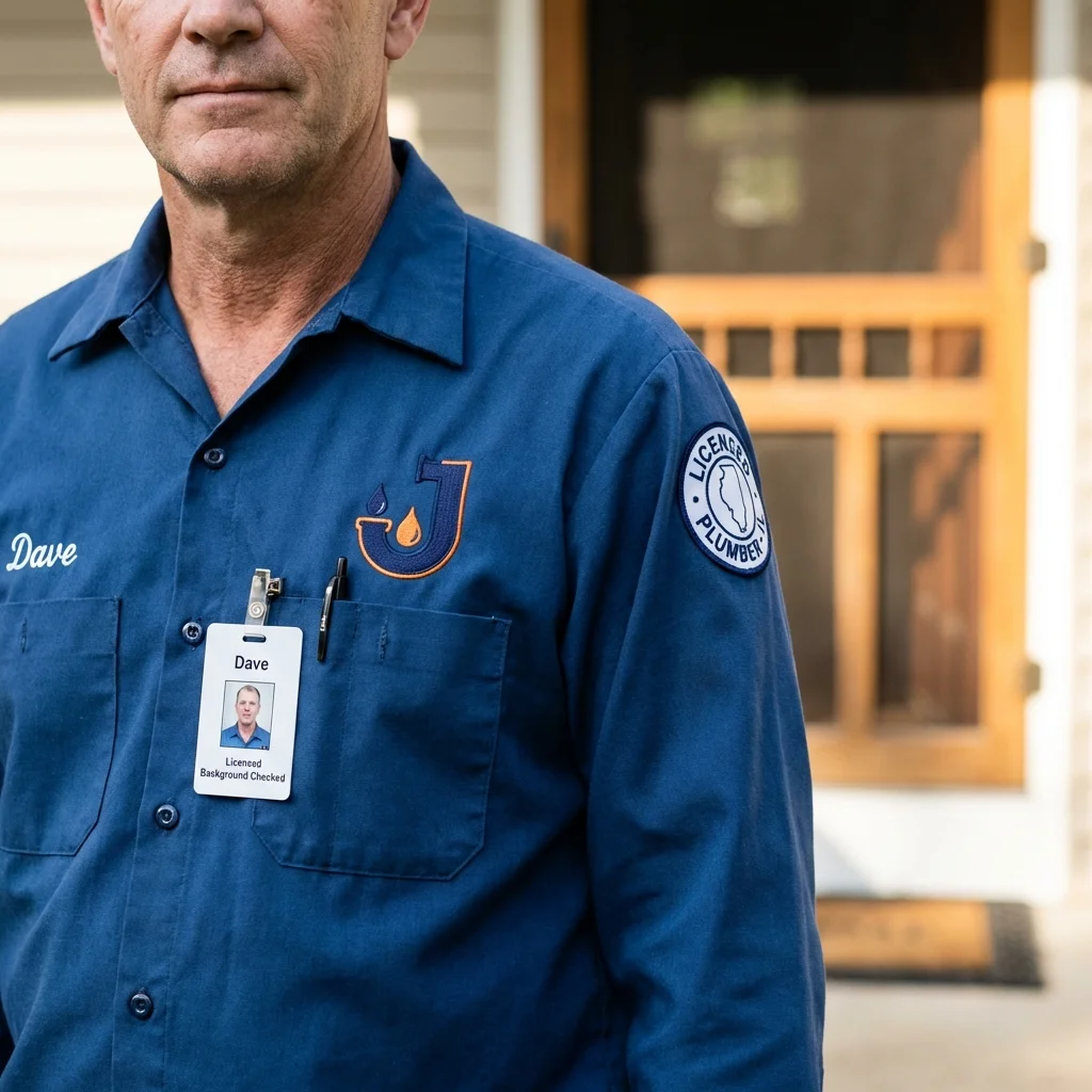 Licensed plumber showing ID badge in Lakewood, OH