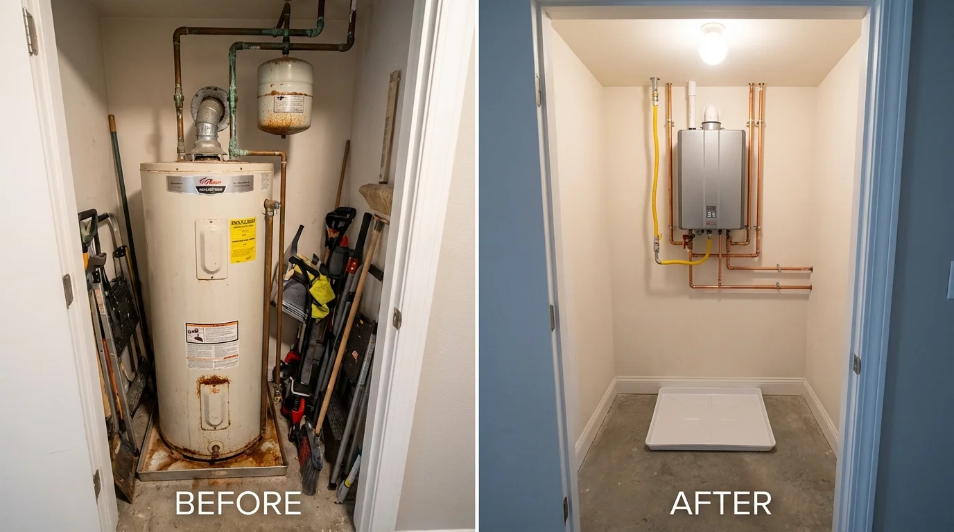 Tank water heater versus wall-mounted tankless unit comparison for Lakewood, OH homeowners
